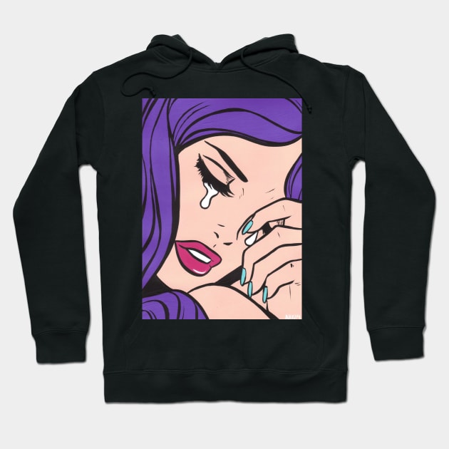 Purple Hair Crying Comic Girl Hoodie by turddemon